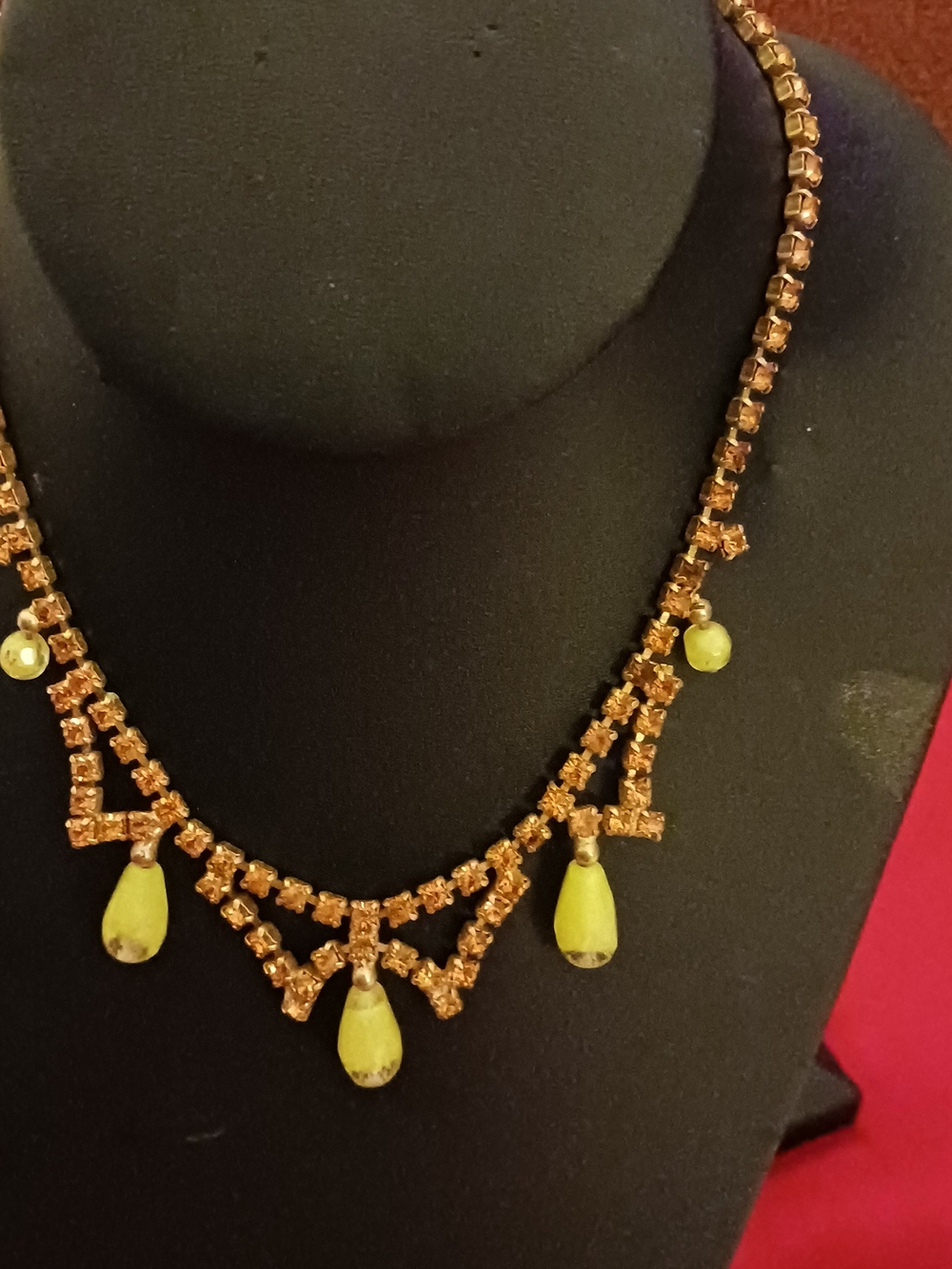Gold-Tone Necklace with Yellow Teardrop Beads